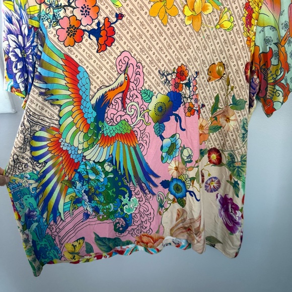 Johnny Was Large Dreamer Floral Bird Pattern Swing Tee Colorful Spring Rainbow - Picture 4 of 5